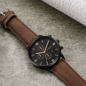 Fashion Stainless Steel Case Leather Strap Watch