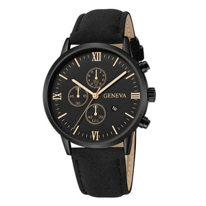 Fashion Stainless Steel Case Leather Strap Watch