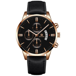 Fashion Stainless Steel Case Leather Strap Watch