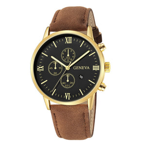 Fashion Stainless Steel Case Leather Strap Watch