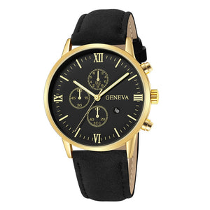 Fashion Stainless Steel Case Leather Strap Watch