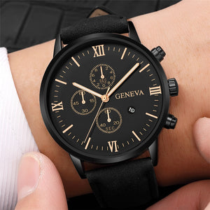 Fashion Stainless Steel Case Leather Strap Watch