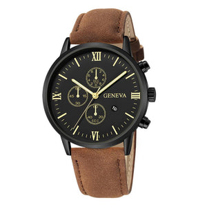 Fashion Stainless Steel Case Leather Strap Watch