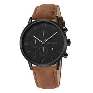 Fashion Stainless Steel Case Leather Strap Watch