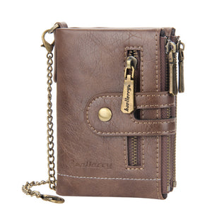 Portable Leather Double Zipper Short Wallet