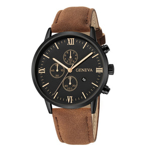 Fashion Stainless Steel Case Leather Strap Watch